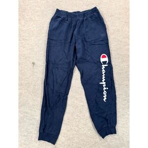 Champion Legacy Script Cuff Track Pants Mens XL Navy Blue Cotton Tapered Leg
